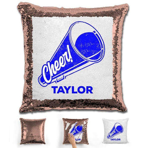 Cheerleader Personalized Magic Sequin Pillow Pillow GLAM Rose Gold Dark Blue 