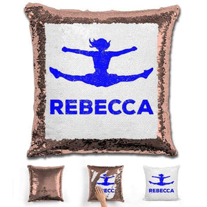 Competitive Cheerleader Personalized Magic Sequin Pillow Pillow GLAM Rose Gold Dark Blue 