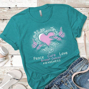 Peace Cure Love Breast Cancer Premium Tees T-Shirts CustomCat Tahiti Blue X-Small 