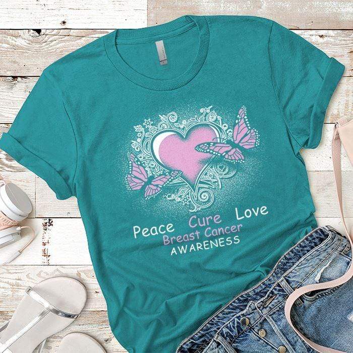 Peace Cure Love Breast Cancer Premium Tees T-Shirts CustomCat Tahiti Blue X-Small 