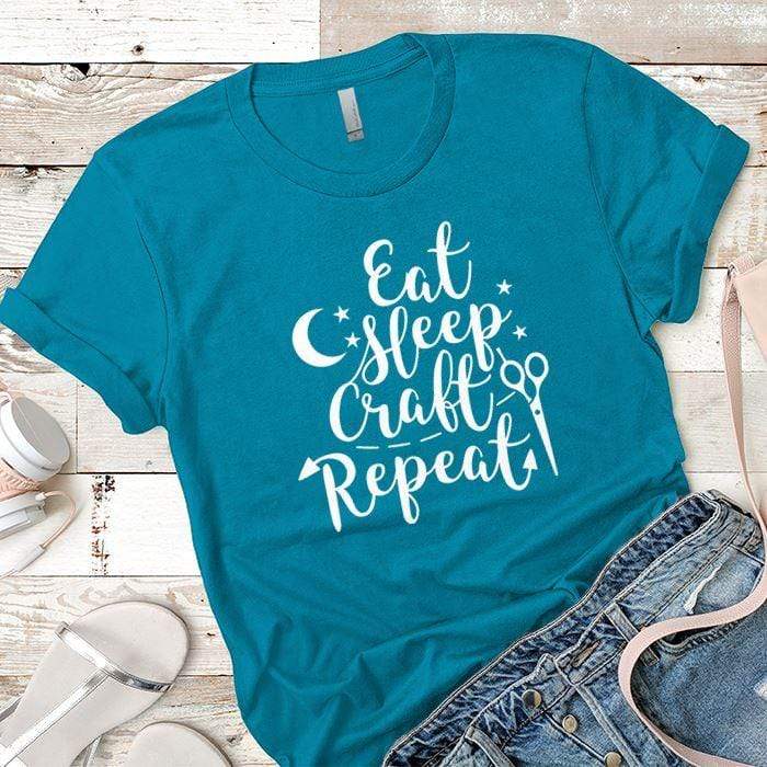 Eat Sleep Craft Premium Tees T-Shirts CustomCat Turquoise X-Small 