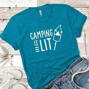 Camping Is Lit Premium Tees T-Shirts CustomCat Turquoise X-Small 