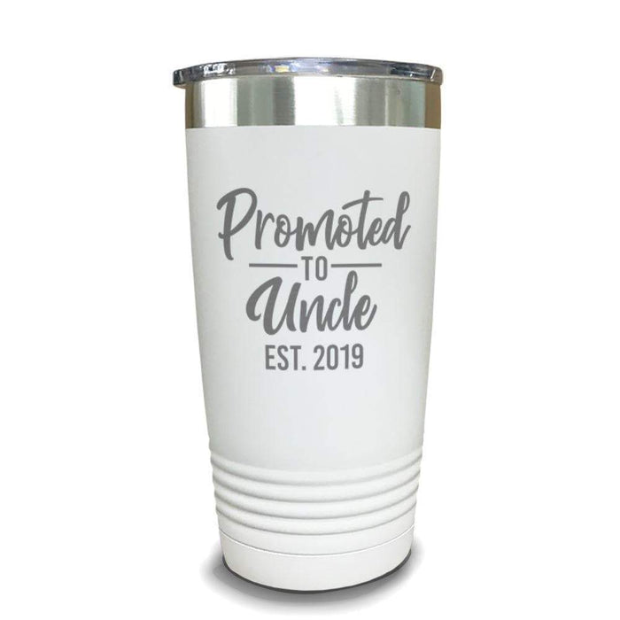 Promoted To Uncle (CUSTOM) With Date Engraved Tumblers Engraved Tumbler ZLAZER 20oz Tumbler White 