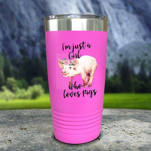 A Girl Who Loves Pigs Color Printed Tumblers Tumbler Nocturnal Coatings 20oz Tumbler Pink 
