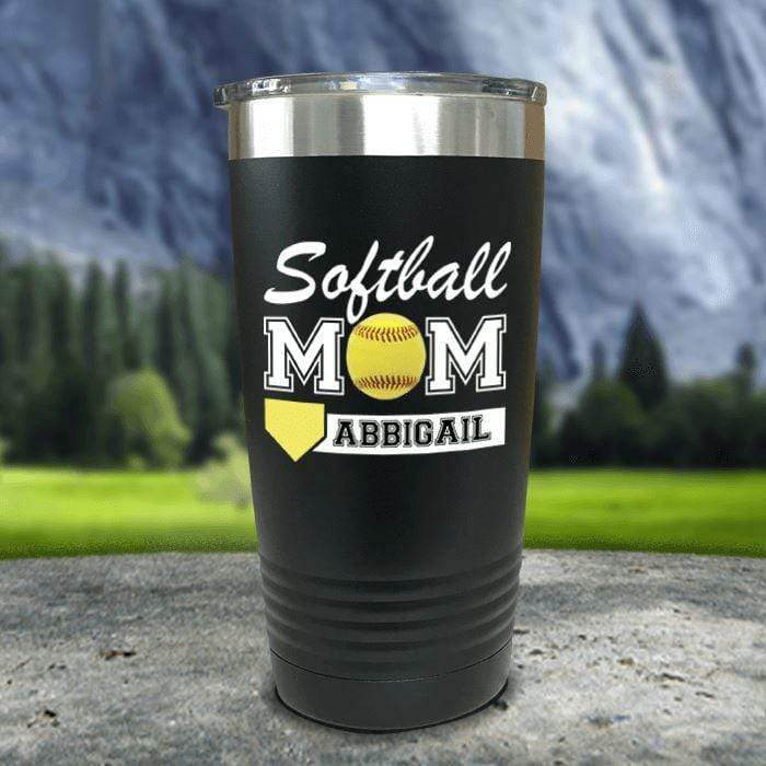 Personalized Softball Mom Color Printed Tumblers Tumbler ZLAZER 20oz Tumbler Black 