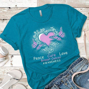Peace Cure Love Breast Cancer Premium Tees T-Shirts CustomCat Turquoise X-Small 