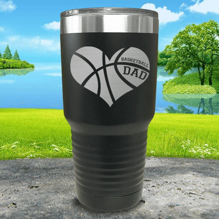 Basketball Dad Heart Engraved Tumbler Tumbler ZLAZER 30oz Tumbler Black 