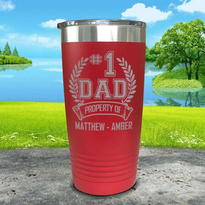 CUSTOM #1 Dad Engraved Tumblers Tumbler ZLAZER 20oz Tumbler Red 