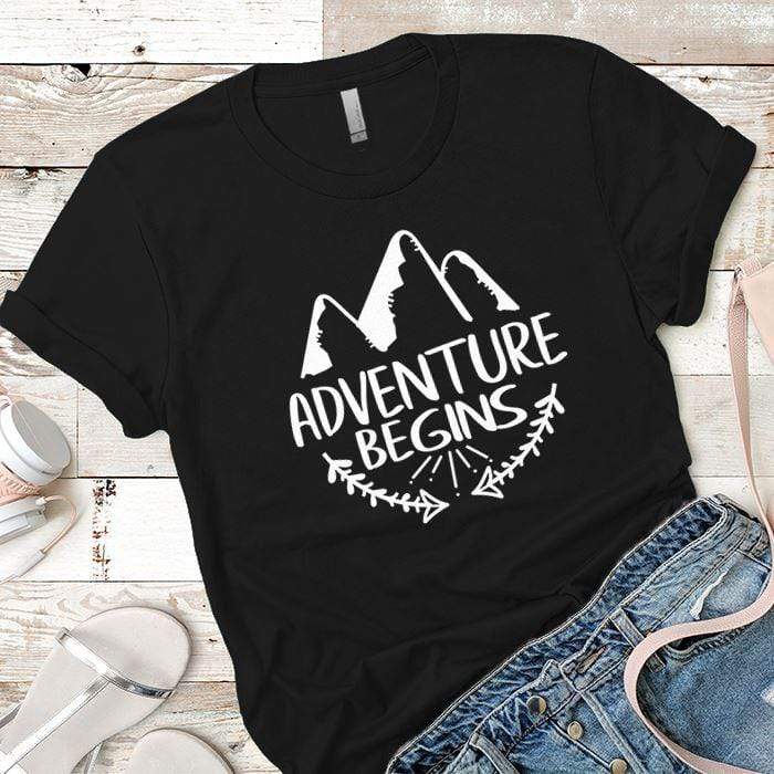 Adventure Begins Premium Tees T-Shirts CustomCat Black X-Small 