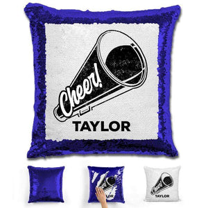 Cheerleader Personalized Magic Sequin Pillow Pillow GLAM Blue Black 