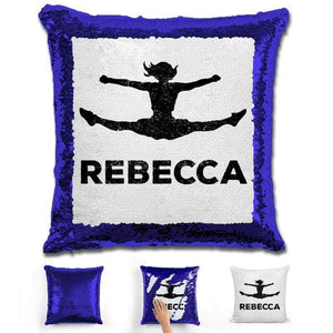 Competitive Cheerleader Personalized Magic Sequin Pillow Pillow GLAM Blue Black 