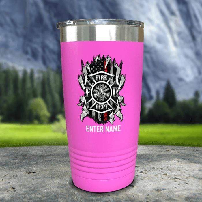 Personalized Firefighter Ripped Color Printed Tumblers Tumbler Nocturnal Coatings 20oz Tumbler Pink 