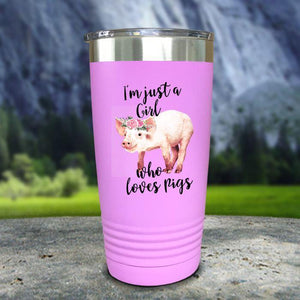 A Girl Who Loves Pigs Color Printed Tumblers Tumbler Nocturnal Coatings 20oz Tumbler Lavender 