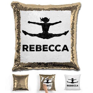 Competitive Cheerleader Personalized Magic Sequin Pillow Pillow GLAM Gold Black 