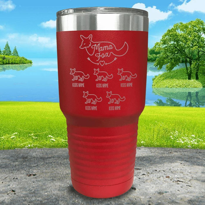 Fox Mama (CUSTOM) With Child's Name Engraved Tumblers Tumbler ZLAZER 30oz Tumbler Red 