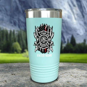 Personalized Firefighter Ripped Color Printed Tumblers Tumbler Nocturnal Coatings 20oz Tumbler Mint 
