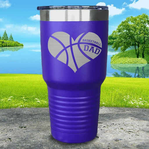 Basketball Dad Heart Engraved Tumbler Tumbler ZLAZER 30oz Tumbler Royal Purple 