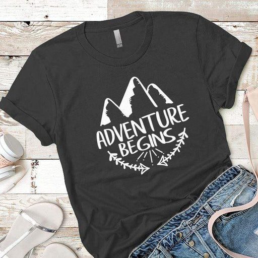 Adventure Begins Premium Tees T-Shirts CustomCat Heavy Metal X-Small 