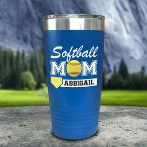Personalized Softball Mom Color Printed Tumblers Tumbler Nocturnal Coatings 20oz Tumbler Blue 