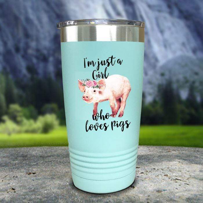 A Girl Who Loves Pigs Color Printed Tumblers Tumbler Nocturnal Coatings 20oz Tumbler Mint 