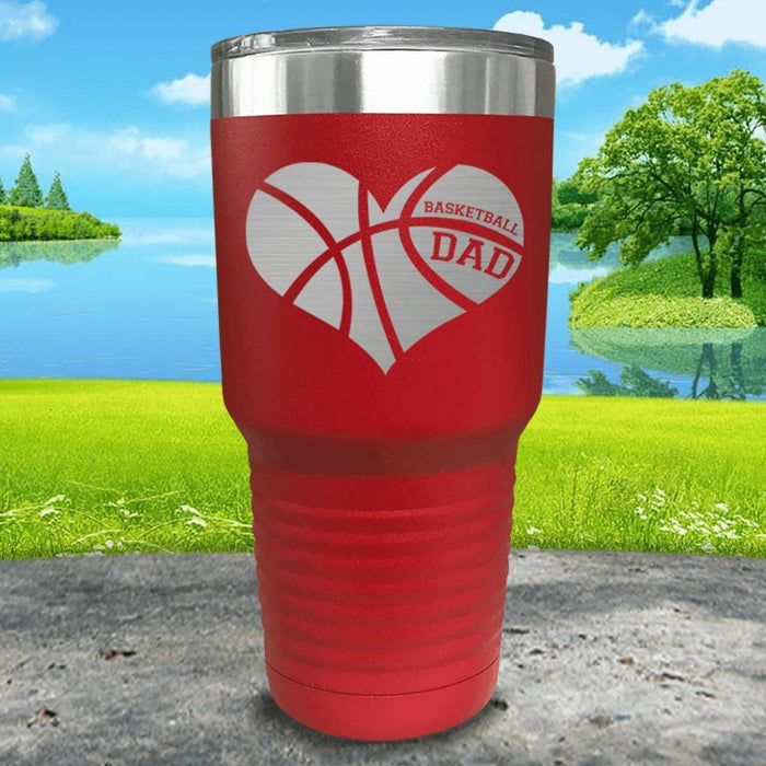 Basketball Dad Heart Engraved Tumbler Tumbler ZLAZER 30oz Tumbler Red 