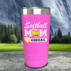 Personalized Softball Mom Color Printed Tumblers Tumbler Nocturnal Coatings 20oz Tumbler Pink 