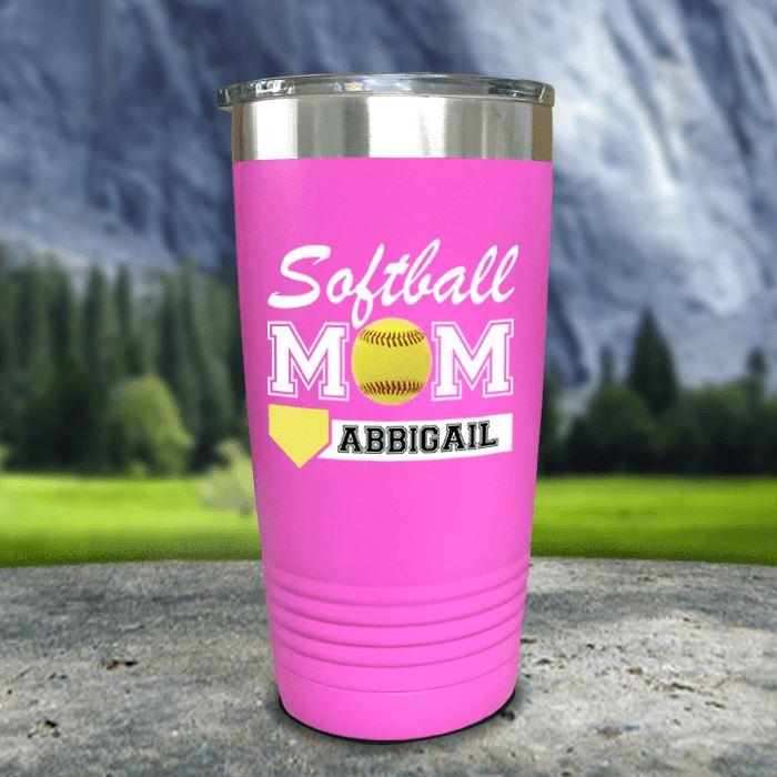 Personalized Softball Mom Color Printed Tumblers Tumbler ZLAZER 20oz Tumbler Pink 