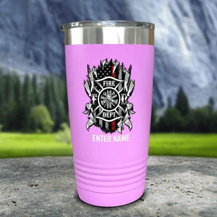 Personalized Firefighter Ripped Color Printed Tumblers Tumbler Nocturnal Coatings 20oz Tumbler Lavender 