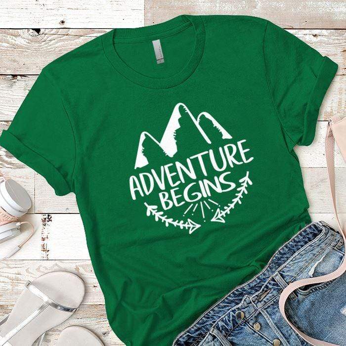 Adventure Begins Premium Tees T-Shirts CustomCat Kelly Green X-Small 