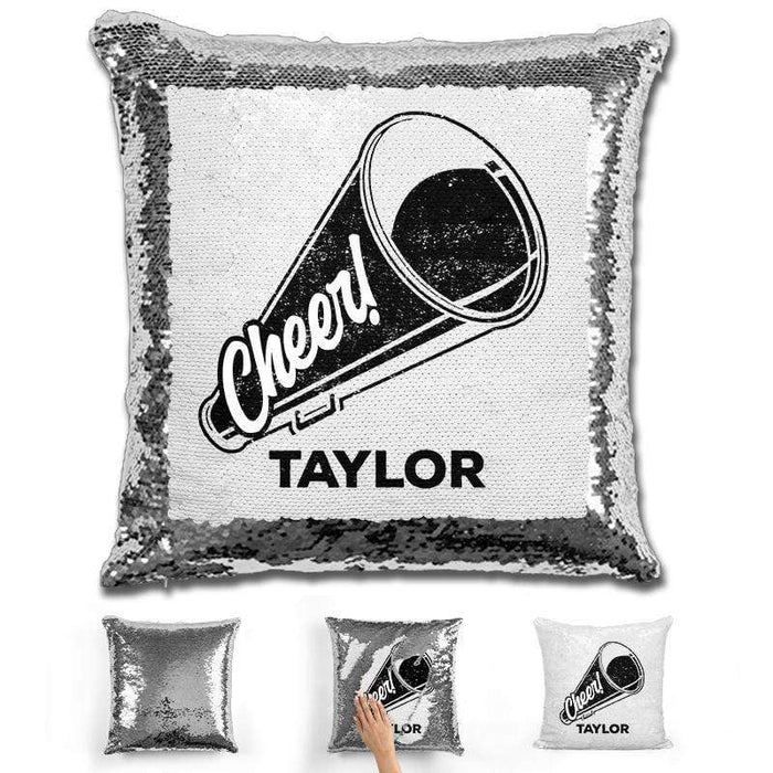 Cheerleader Personalized Magic Sequin Pillow Pillow GLAM Silver Black 