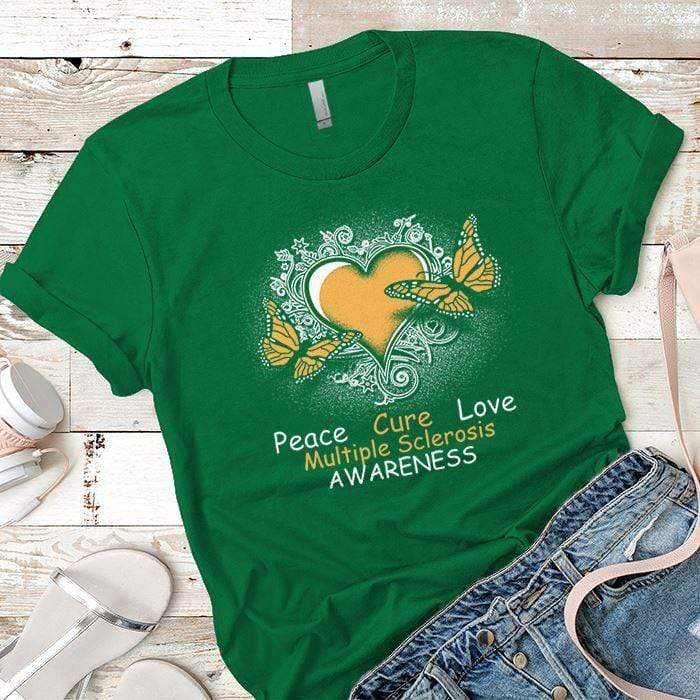 Peace Cure Love MS Premium Tees T-Shirts CustomCat Kelly Green X-Small 