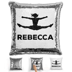 Competitive Cheerleader Personalized Magic Sequin Pillow Pillow GLAM Silver Black 