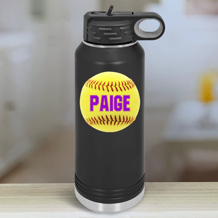 Personalized Softball Kids Water Bottle Tumblers with Color Printed Name