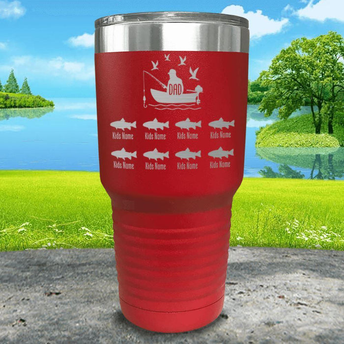 Fishing Dad (CUSTOM) With Child's Name Engraved Tumblers Tumbler ZLAZER 30oz Tumbler Red 