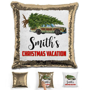 Personalized Family Christmas Vacation Magic Sequin Pillow Pillow GLAM Gold 