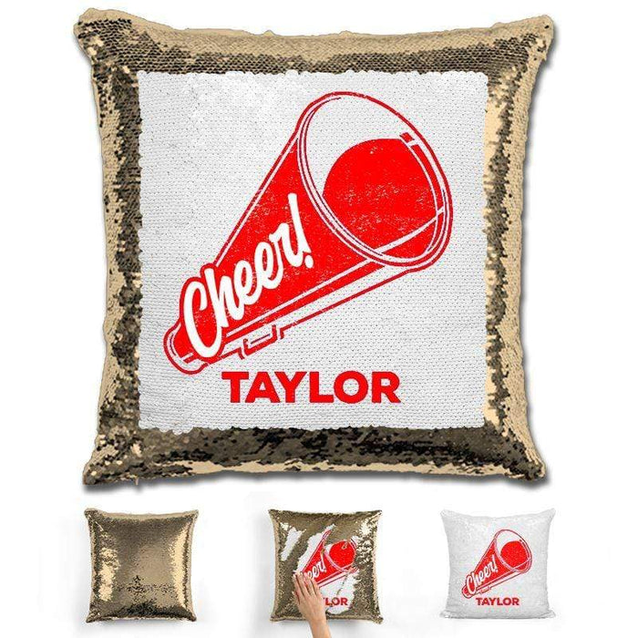 Cheerleader Personalized Magic Sequin Pillow Pillow GLAM Gold Red 