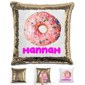 Donut Personalized Magic Sequin Pillow Pillow GLAM Gold 
