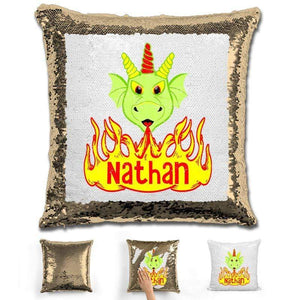Dragon Personalized Magic Sequin Pillow Pillow GLAM Gold 