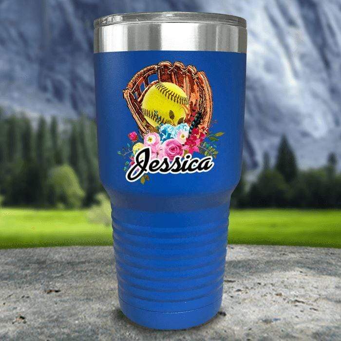 CUSTOM Softball Glove Color Printed Tumblers Tumbler Nocturnal Coatings 30oz Tumbler Blue 