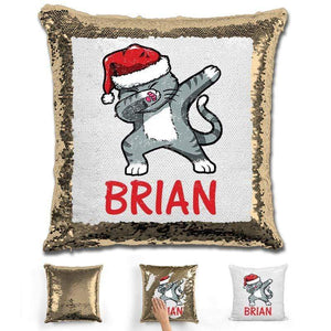 Personalized "Dab" Cat Christmas Magic Sequin Pillow Pillow GLAM Gold 