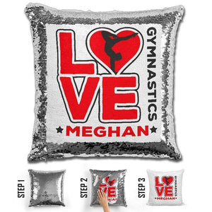 Personalized LOVE Gymnastics Magic Sequin Pillow Pillow GLAM Red 
