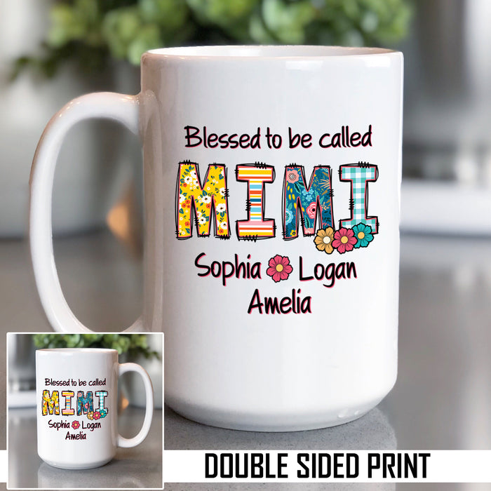 Grandparent Floral Letters Custom Name Double Sided Printed Mug