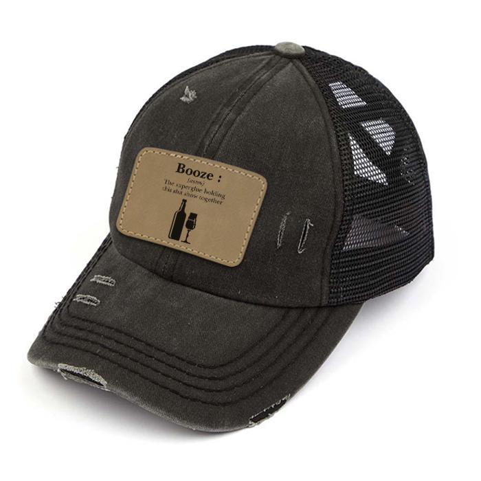 Engraved Distressed Booze Definition Patch Premium Ponytail Hat