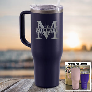 Personalized Split Monogram 40 oz Tumbler with Handle and Slider Lid