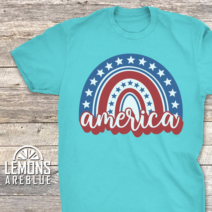 America Red White And Blue Rainbow Premium Tees