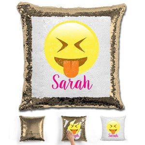 Squinting Eyes Emoji Personalized Magic Sequin Pillow Pillow GLAM Gold 