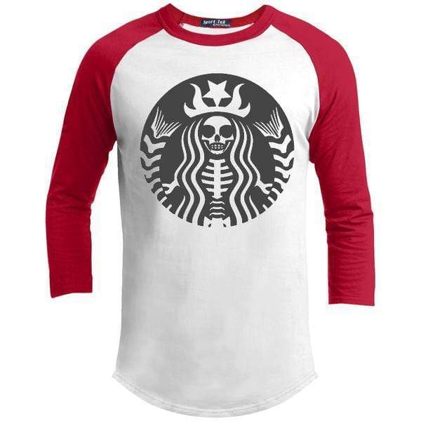 Skeleton Halloween T-Shirts CustomCat Raglan White/Red X-Small