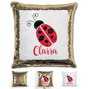 Ladybug Personalized Magic Sequin Pillow Pillow GLAM Gold 