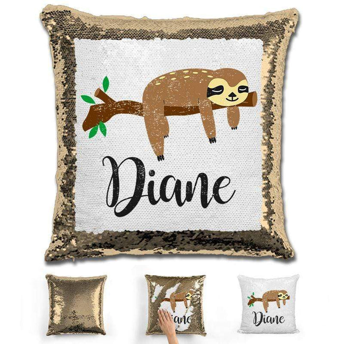 Sloth Personalized Magic Sequin Pillow Pillow GLAM Gold 