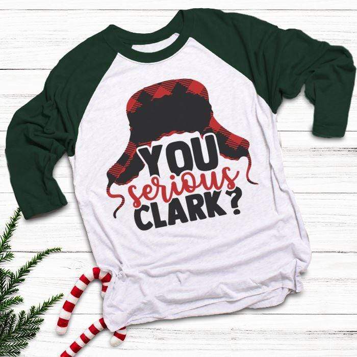 You Serious Clark Raglan T-Shirts CustomCat White/Forest X-Small 